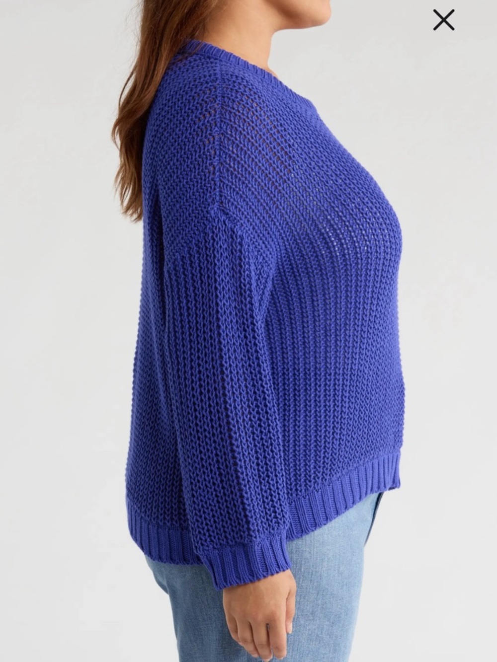 New 100% Organic Cotton Eileen Fisher Royal Blue Crewneck Open Stitch Sweater L - Picture 9 of 11